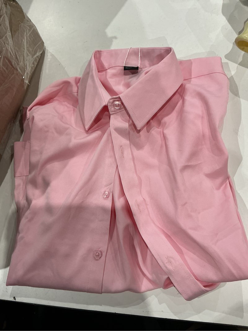 Condition photo showing As Is for alimens & gentle slim fit dress shirts for men long sleeve stretch stain proof wrinkle free button down shirts formal shirts pink small