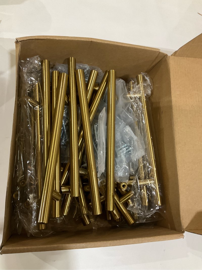 Condition photo showing As Is for Haliwu 30 Pack Cabinet Handles Brass Gold Cabinet Pulls 5 Inch Hole Center Drawer Pulls Modern Bar Dresser Handles for Bathroom Kitchen Bedroom 5 inch hole center Brass Gold 30