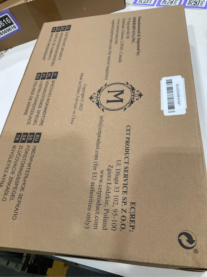 Condition photo showing New/Like New for MIRRORVANA Large Double Sided 10X and 1X Magnifying Makeup Mirror with Stand in Gift Box, 15” Tall and 8” Wide Chrome