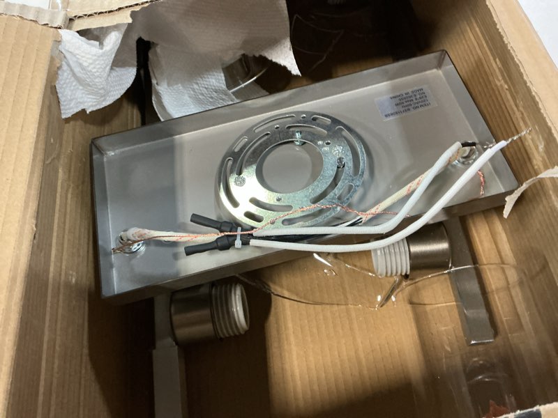 Condition photo showing As Is for 8 Light Bathroom Vanity Light, Large Brushed Nickel Vanity Lights Fixtures, Bathroom Lighting Fixture Over Mirror with Clear Glass Shade for Mirror, Bedroom, Living Room, Wall Lamp Brushed Nickel 8 Light