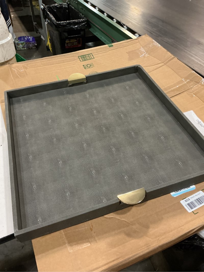 Condition photo showing Good Condition for hofferruffer extra large square serving tray, elegant faux leather ottoman tray with gold hardware handles, serve tea, coffee or breakfast in bed, 23.6 x 23.6 inches (large square) dark grey 23.6" x 23.6" x 2"