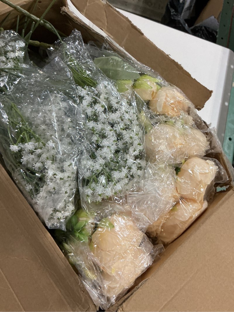 Condition photo showing New/Like New for zeyune 12 sets mason jar centerpiece table decorations, artificial peony baby's breath flower bouquets, faux flowers with vase, rustic decor gifts for home, wedding, holiday (champagne) champagne 12