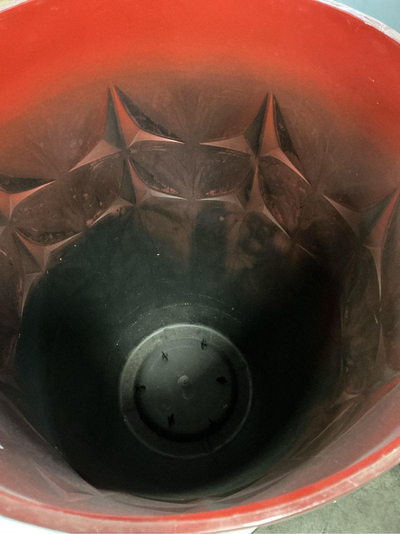 Condition photo showing As Is for allen + roth round 15.16-in w large red recycled plastic contemporary/modern indoor/outdoor planter with drainage holes