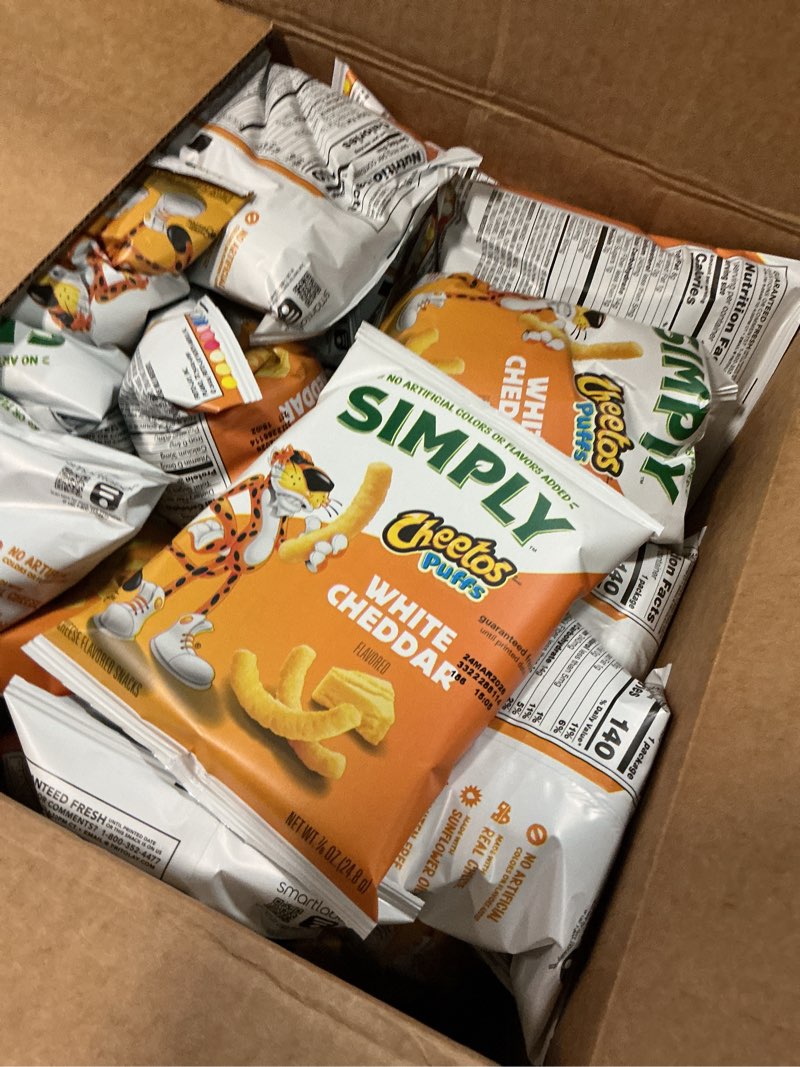 Condition photo showing Good Condition for use by-mar/24/2026) simply, cheetos puffs white cheddar, 0.875 ounce (pack of 36) simply cheetos puffs 36 count (pack of 1)