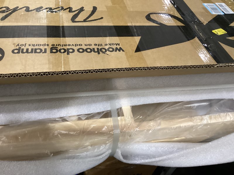 Condition photo showing New/Like New for Woohoo Dog Ramp for Bed- 18" Extra Wide - Non-Slip Rubber Surface - Folding Wooden Pet Ramp for Bed and Couch - Dog Ramp for Large, Small, Old Dogs - Adjustable from 13" to 24" - Rated for 250LBS