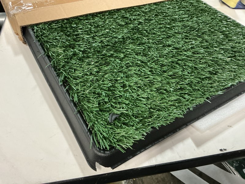 Condition photo showing As Is for Artificial Grass Puppy Pee Pad for Dogs and Small Pets - 16x20 Inch, Reusable 3-Layer Potty Training Pad with Tray - Dog House and Pet Supplies by PETMAKER Small 3-Layer System