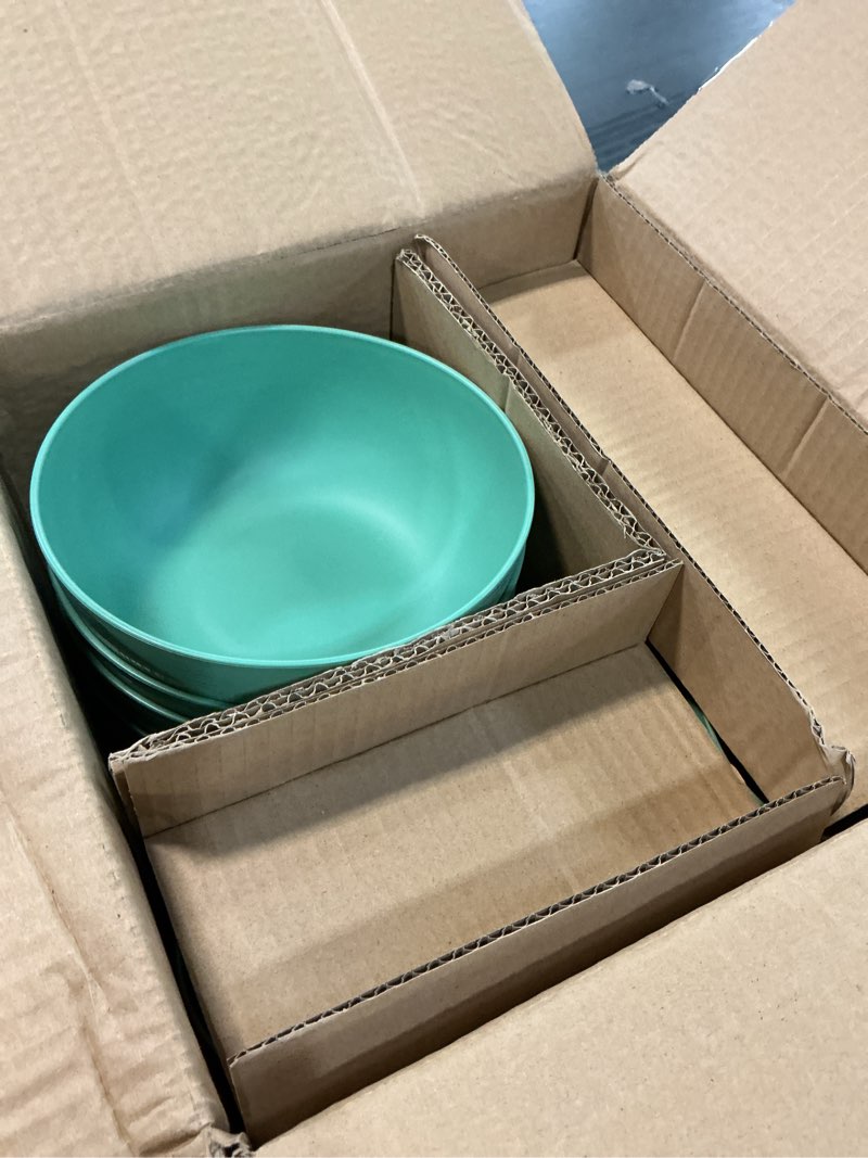 Condition photo showing Good Condition for mainstays 30-piece green etched checkered plastic dinnerware set  includes 10 plates  10 bowls  10 tumblers