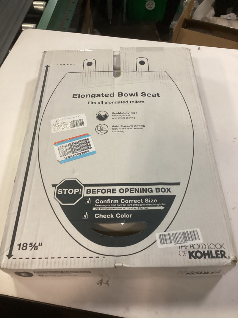 Condition photo showing New/Like New for kohler k-26801-96 impro readylatch quiet close elongated toilet seat, biscuit biscuit elongated