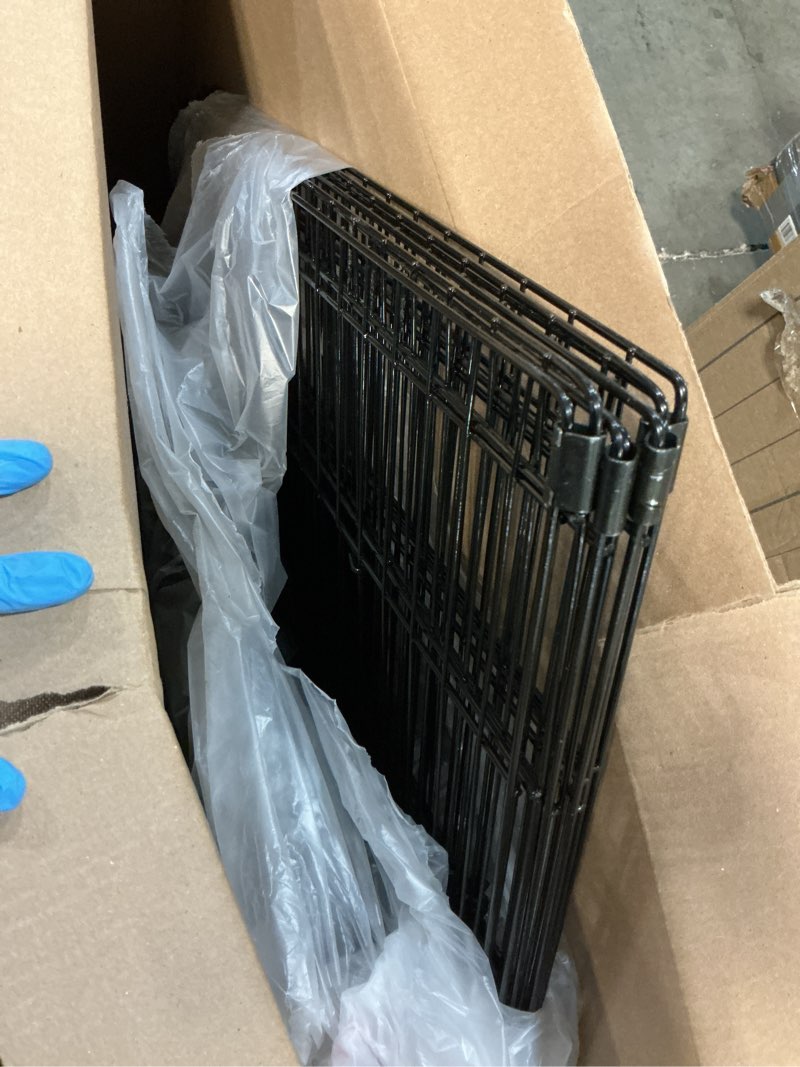 Condition photo showing As Is for pjyucien dog playpen with top cover and bottom pad - metal foldable exercise pen, 8 panels 24" h x 24" w indoor outdoor pet fence puppy crate kennel, black black 8 panels 24''h playpen+bottom+top cover
