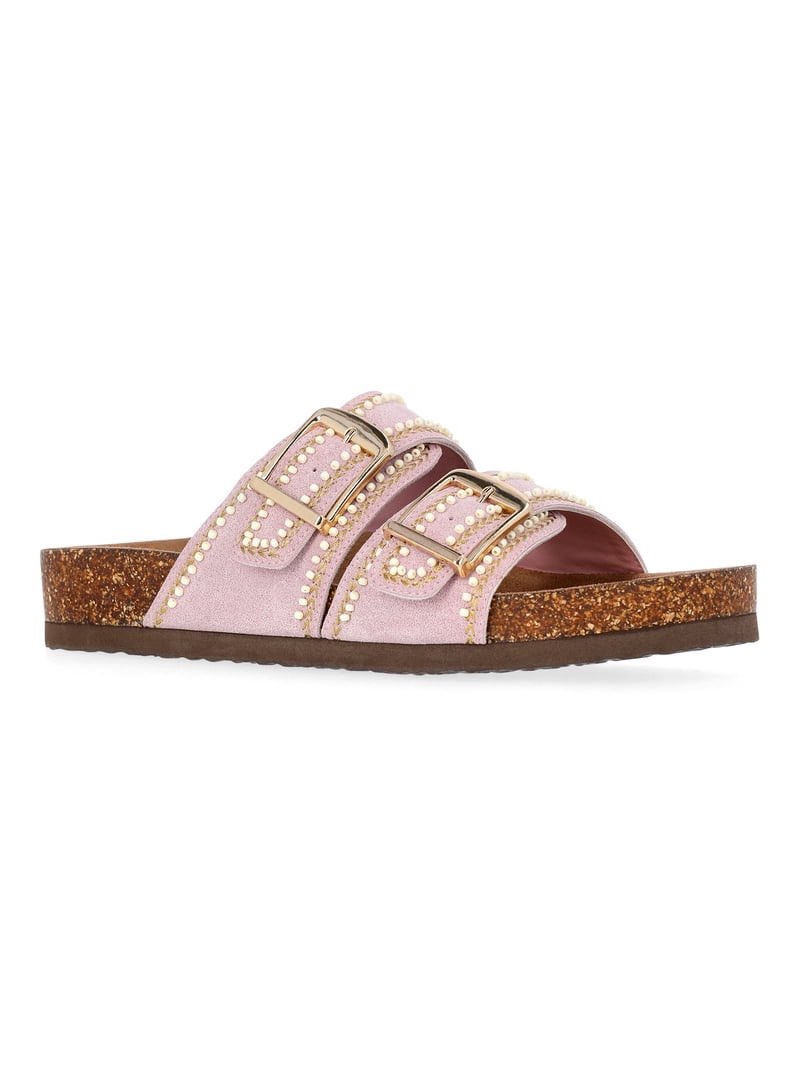Time and Tru Women's Footbed Slide Sandals, Wide Width Available size 10