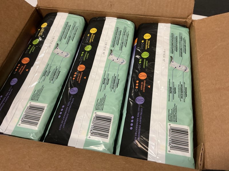 Condition photo showing New/Like New for U by Kotex Clean & Secure Overnight Maxi Pads with Wings, 90 Count (3 Packs of 30) (Packaging May Vary) Overnight Absorbency 90