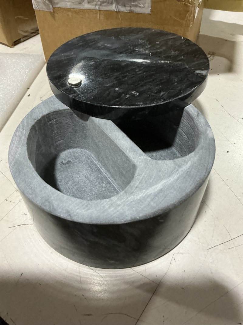 Condition photo showing New/Like New for ritadeshop salt and pepper bowl/dual compartment cellar with swivel top for salt, spice and herbs storage (black)