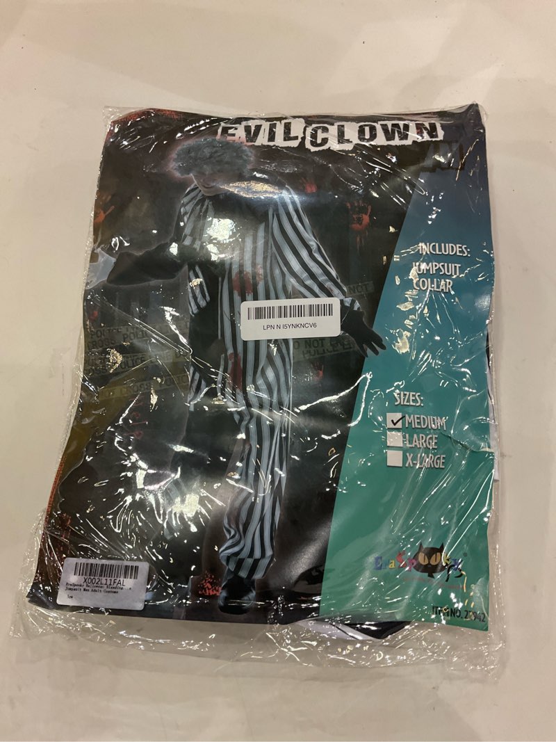 Condition photo showing New/Like New for EraSpooky Halloween Bleeding Killer Clown Jumpsuit Men Adult Costume Medium
