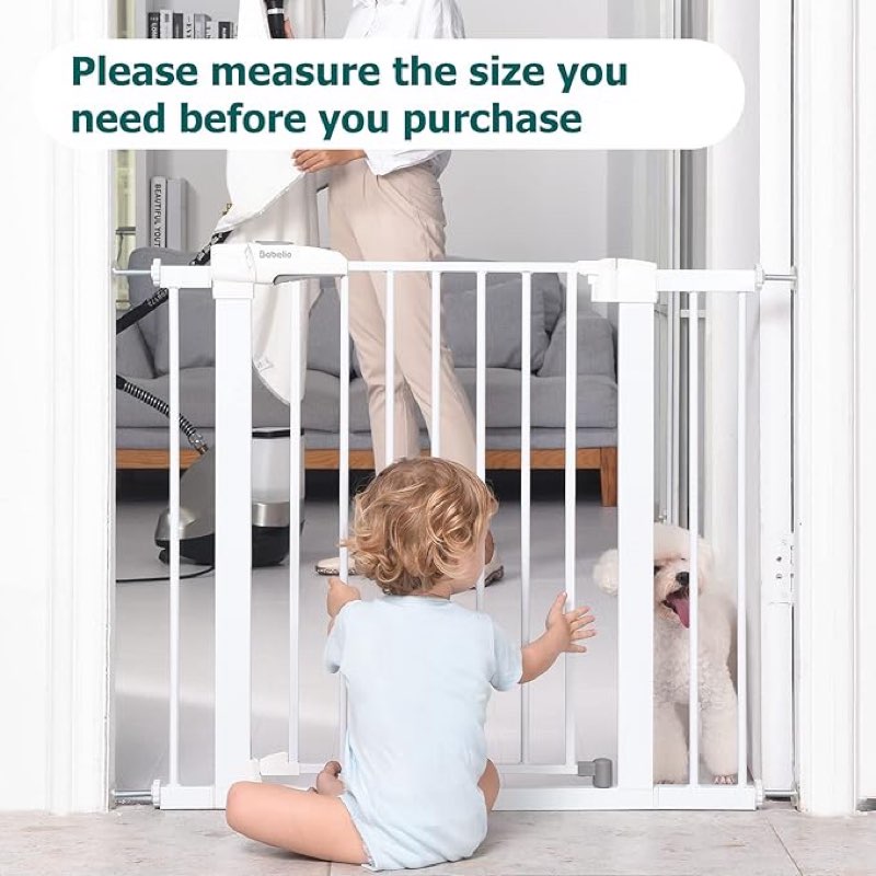 babelio metal baby/dog gate extender, 2.75inch (7cm) white pet gate extension, extra wide pet gate accessories for stairs & doorways, no need tools no drilling,30" tall