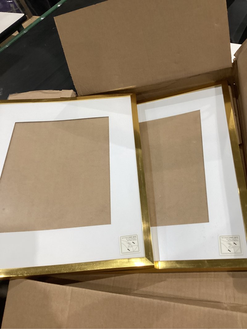 Condition photo showing As Is for fixsmith 8x10 picture frame set of 2, gold picture frames collage for tabletop or wall display, photo frame with hd plexiglass, display pictures 5x7 with mat or 8x10 without mat gold 8"×10"