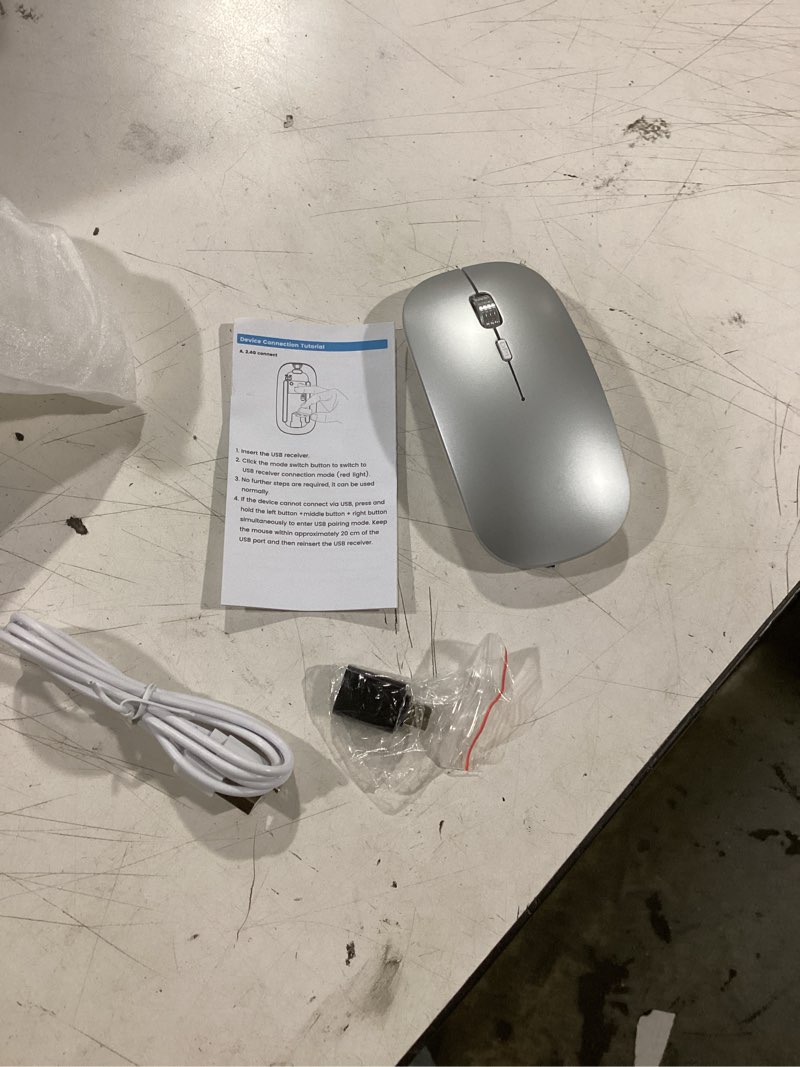 Condition photo showing Good Condition for sablute bluetooth mouse for macbook pro/air, ipad - rechargeable tri-mode wireless mouse for 3 devices (bt 5.2 + 2.4g), sleek silver slim silent mouse for surface, windows m31