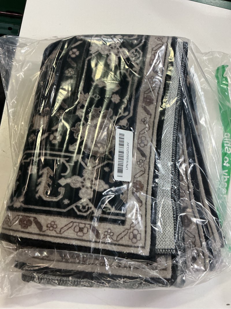 Condition photo showing Good Condition for releany area rugs 3'x4' washable non-slip, floral vintage distress medallion carpet for living room bedroom dining room, black brown neutral dark tan black/neutral 3' x 4' (rectangular)
