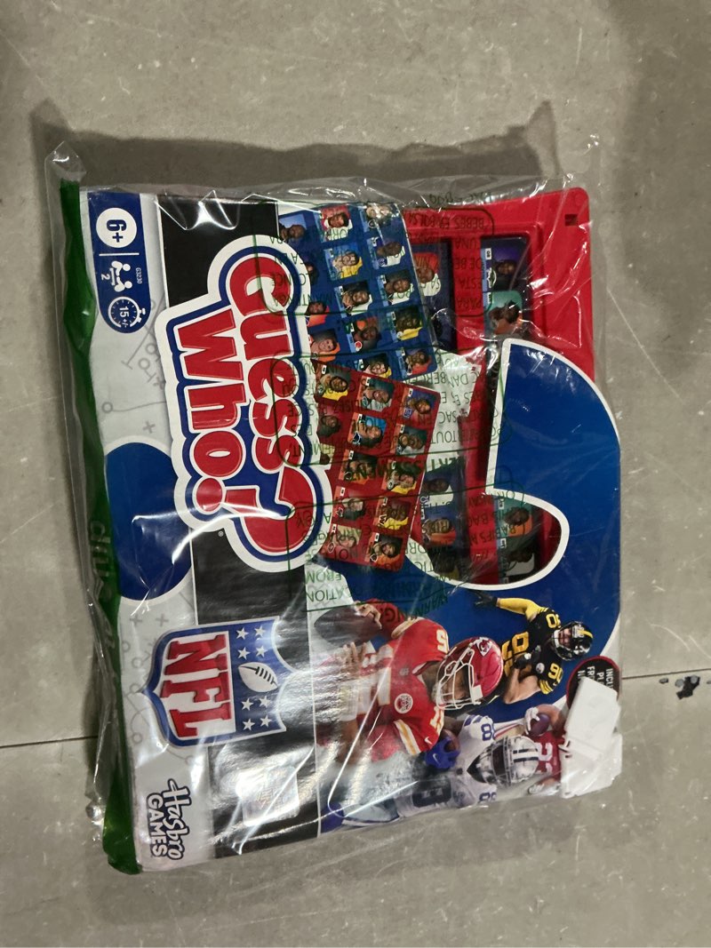 Condition photo showing As Is for guess who? nfl edition board game | officially licensed nfl game for kids and families | ages 6+ | 2 players | 15 mins. | football games