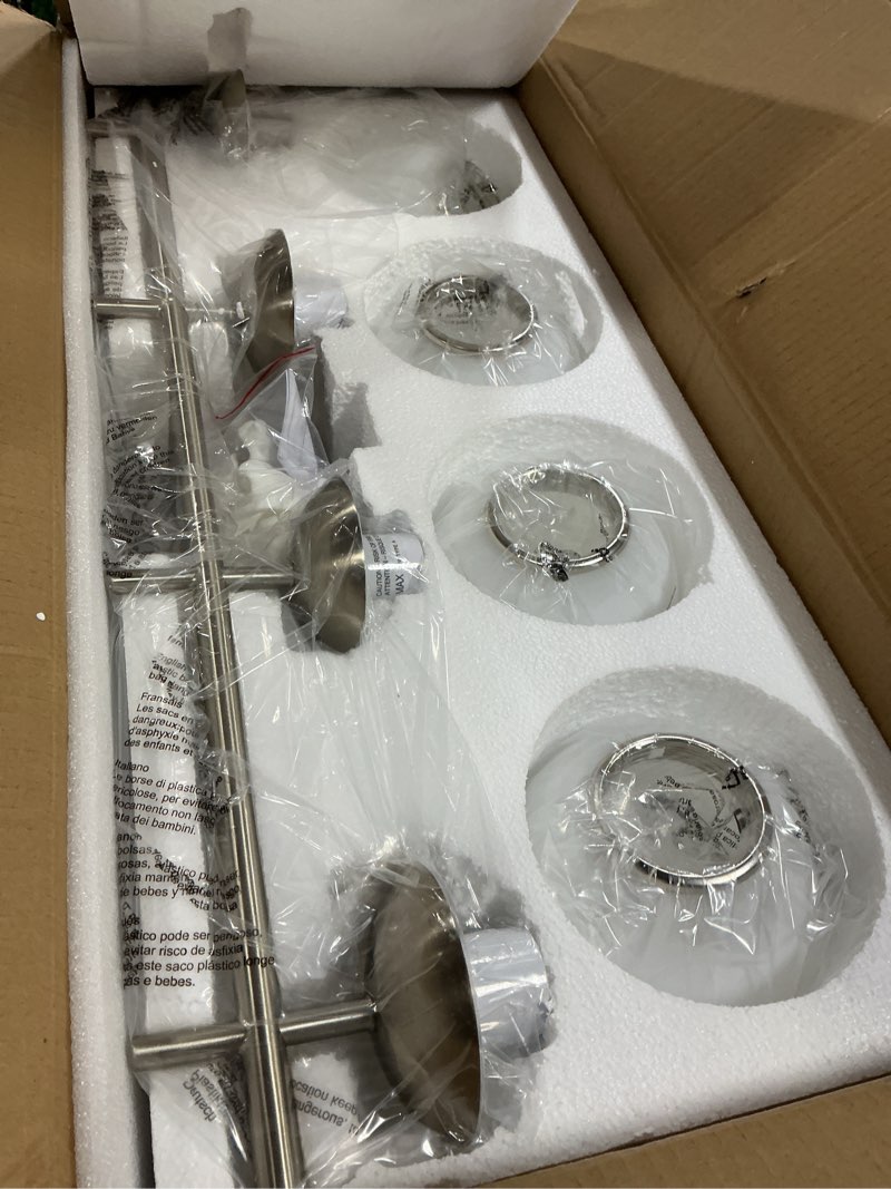 Condition photo showing New/Like New for bathroom vanity light, 4-light brushed nickel vanity lights, 30.7 inch modern bathroom light fixtures with milky white glass globe shade, vanity lighting fixtures over mirror wall sconce brushed nickel 4-light