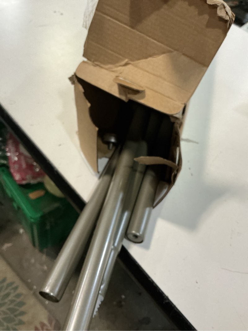 Condition photo showing As Is for KAMANINA 1 Inch Double Curtain Rod 72 to 144 Inches (6-12 Feet), Antique Silver Heavy Duty Curtain Rods for Windows 66 to 120, Telescoping Drapery Rods with Twisted Cage Finials Antique Silver 72-144"