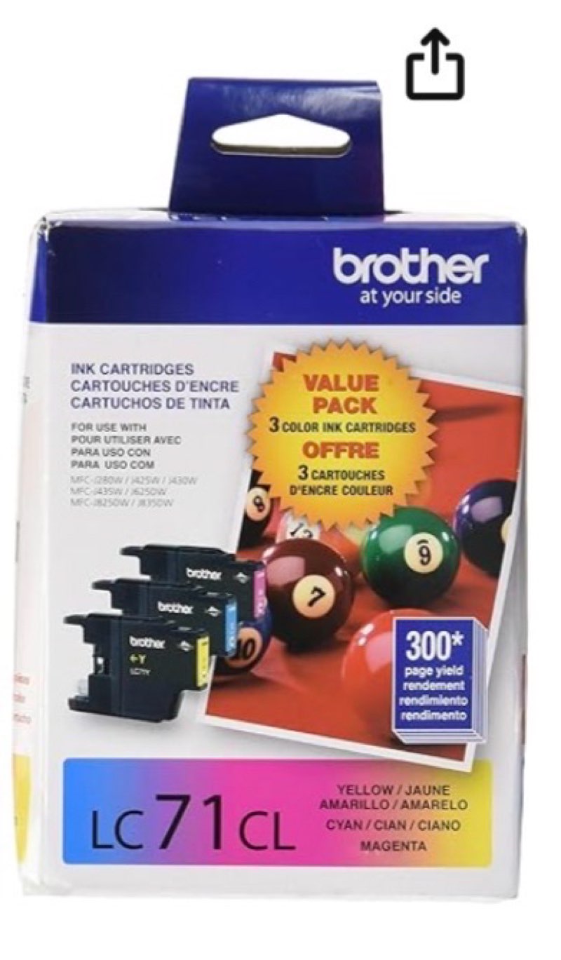brother lc71 3-pack innobella standard yield -ink -cartridges - retail packaging - cyan/yellow/magen