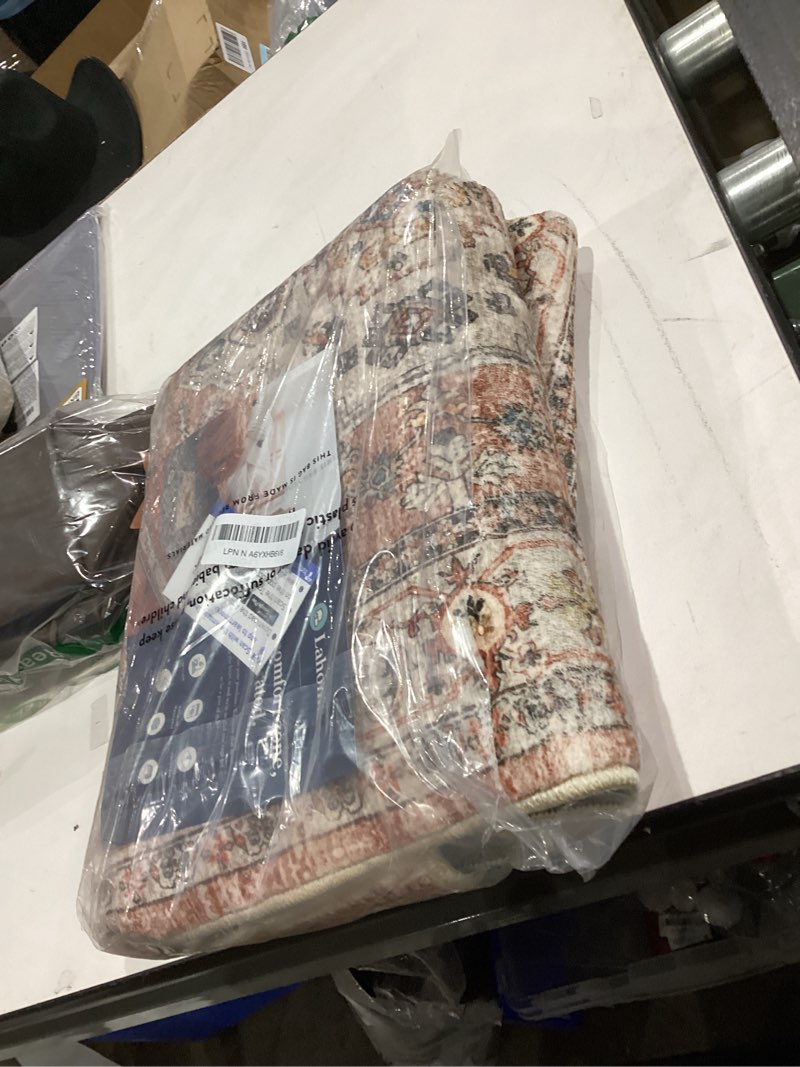 Condition photo showing As Is for Lahome Oriental Washable Rug Runners for Hallways, 2x5 Kitchen Runner Rug Non Slip with Rubber Backing Ultra-Thin Vintage Carpet for Bedroom Bathroom, Peach/Orange Terracotta 2'x5'