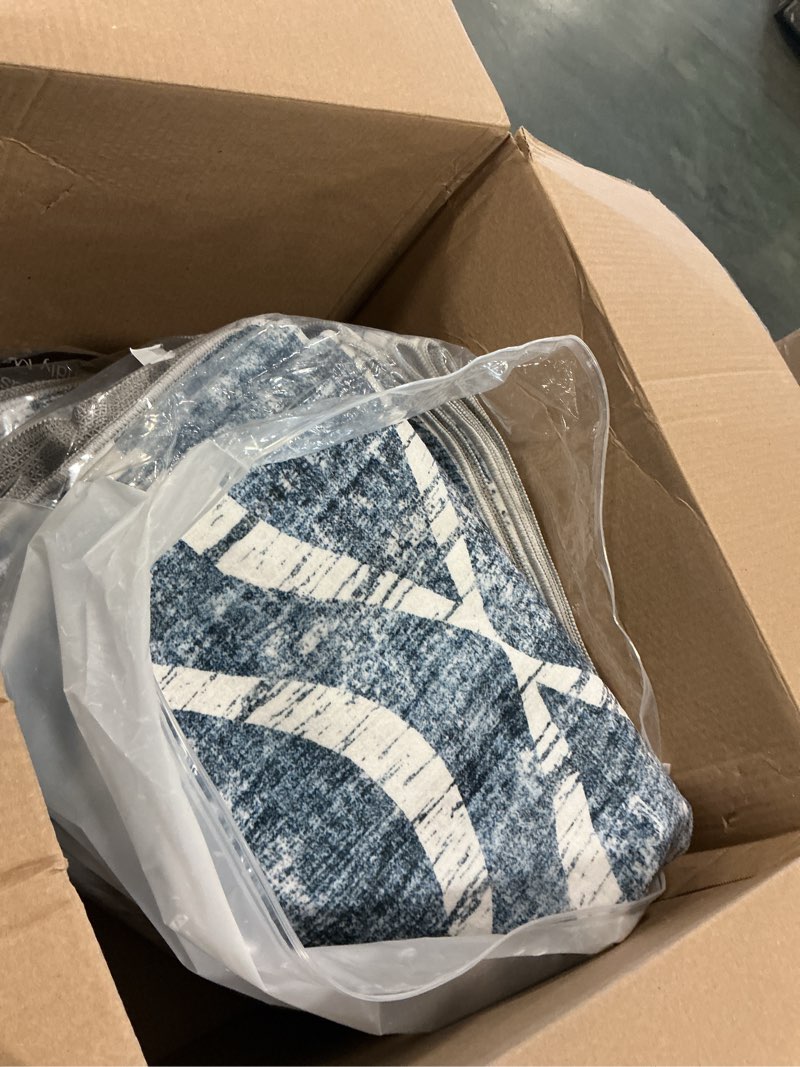 Condition photo showing As Is for WITSHOCK 8x10 Area Rugs for Bedroom: Washable Non-Slip Large Thin Indoor Rug for Living Room Dining Room, Soft Geometric Low Pile Boho Print Carpet for Nursery Playroom Decor, Kid & Pet Friendly, Blue 8' x 10' (Rectangular) Blue