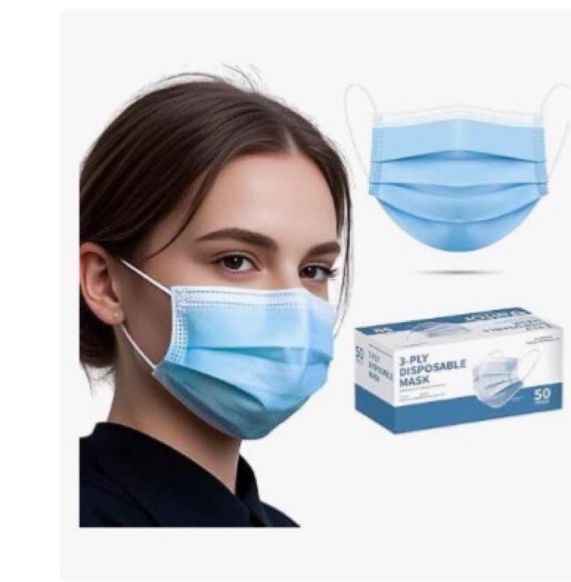 3-Ply_Non-Woven_Mouth_Cover Disposable_Face_Masks with Elastic Ear Loop Blue 50pcs
