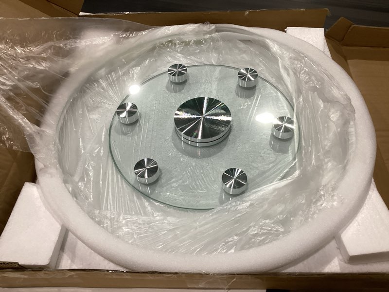 Condition photo showing As Is for 24" glass lazy susan for dining table with 6 rotating wheels table top centerpiece kitchen turntable large round silent & smooth spin ? 24 inch