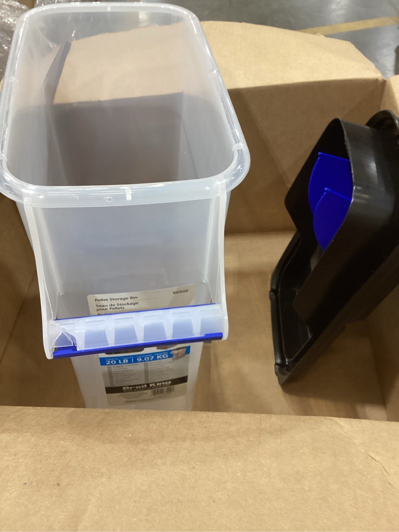 Condition photo showing As Is for broil king 66900 pellet storage bin, black