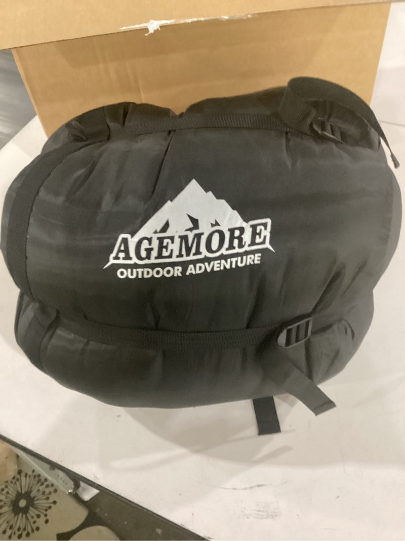 Condition photo showing Good Condition for agemore cotton flannel double sleeping bag for camping, backpacking or hiking. queen size 2 person waterproof sleeping bag for adults or teens. lightweight with compression sack black/ blue