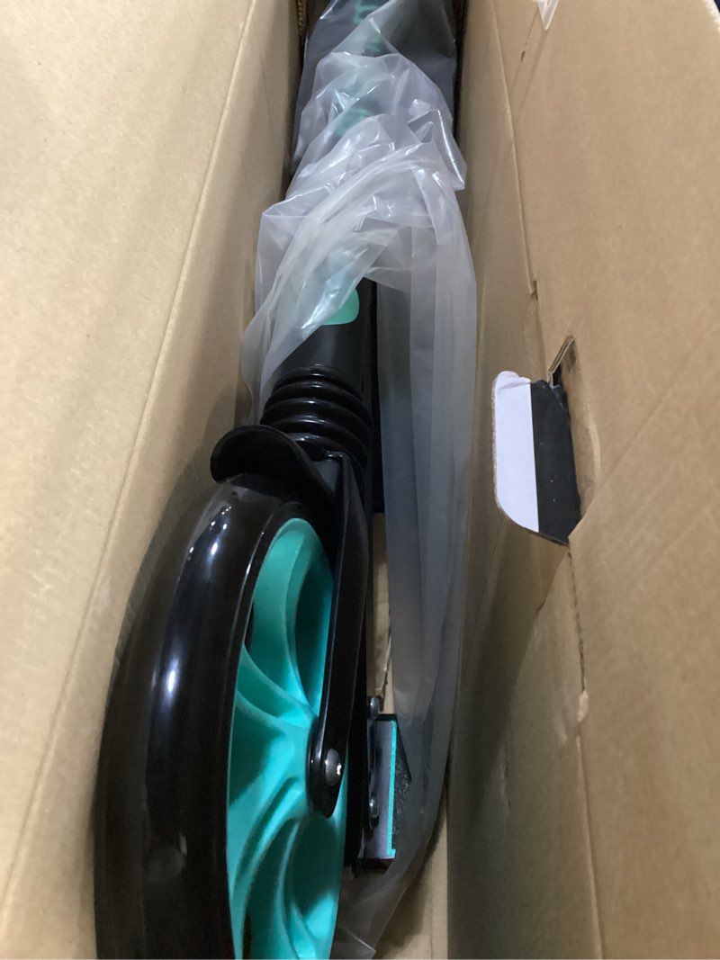 Condition photo showing Good Condition for kick scooter for ages 6+,kid, teens & adults. max load 240 lbs. foldable, lightweight, 8in big wheels for kids, teen and adults, 4 adjustable levels. bearing abec9