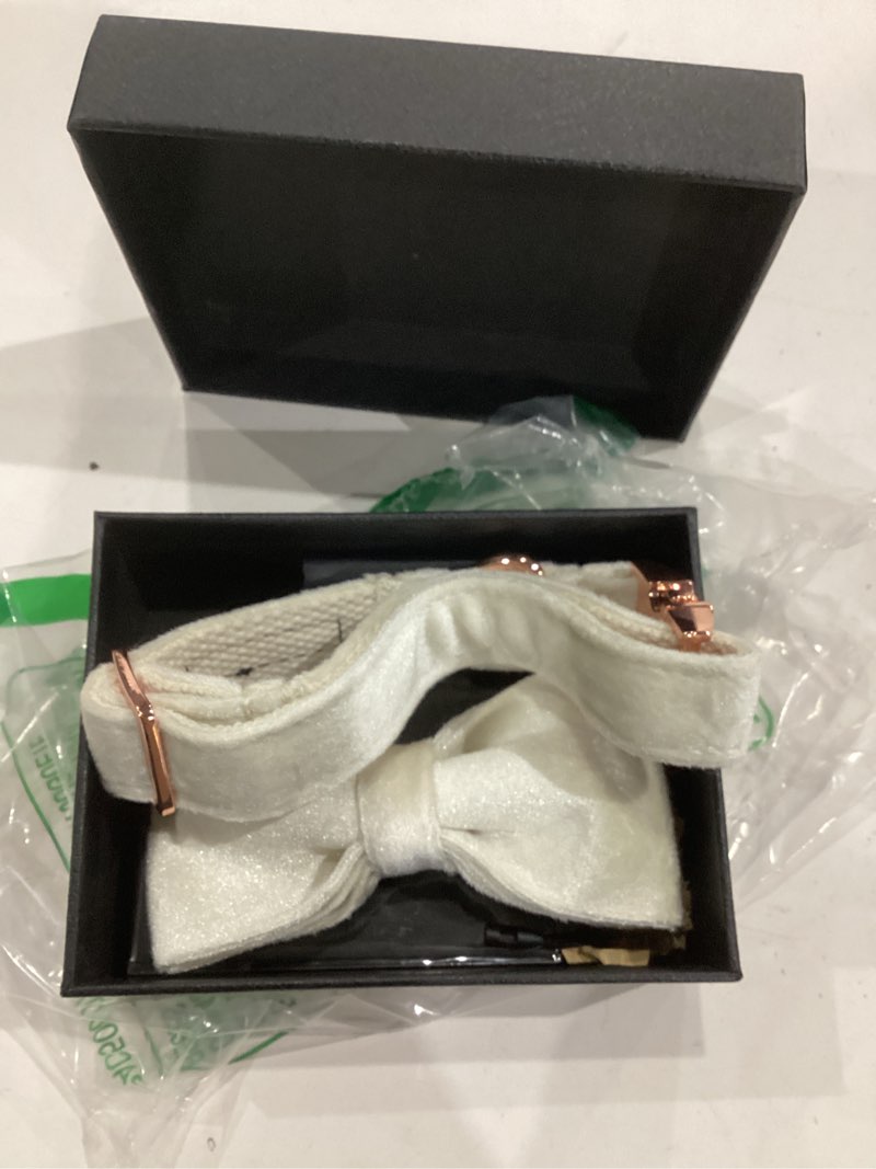 Condition photo showing Good Condition for aring pet bowtie dog collar-velvet dog collars with detachable bowtie, white wedding soft dog collar,small. small (pack of 1) b-white