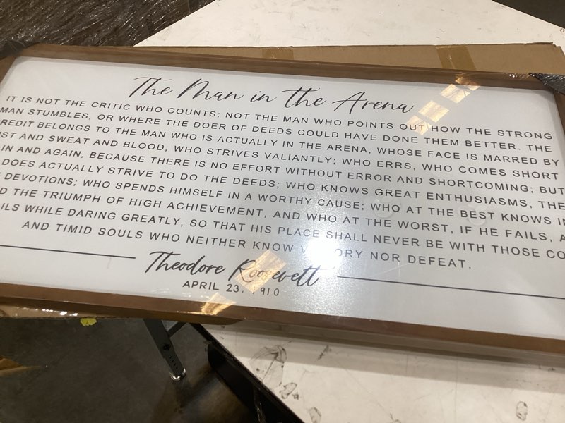 Condition photo showing Good Condition for flangairy the man in the arena wall art framed 32.3x16.5inch, wood motivational wall art for men, inspirational office decor
