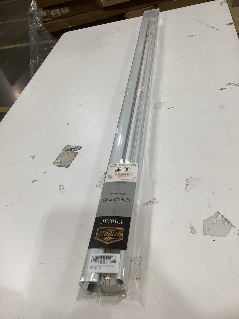 Condition photo showing As Is for yiibaii mini blinds suitable for 44" w x 64" h windows 1" aluminum horizontal venetian blinds darkening with rope and pole can mounted inside or outside white 44"w x 64"h