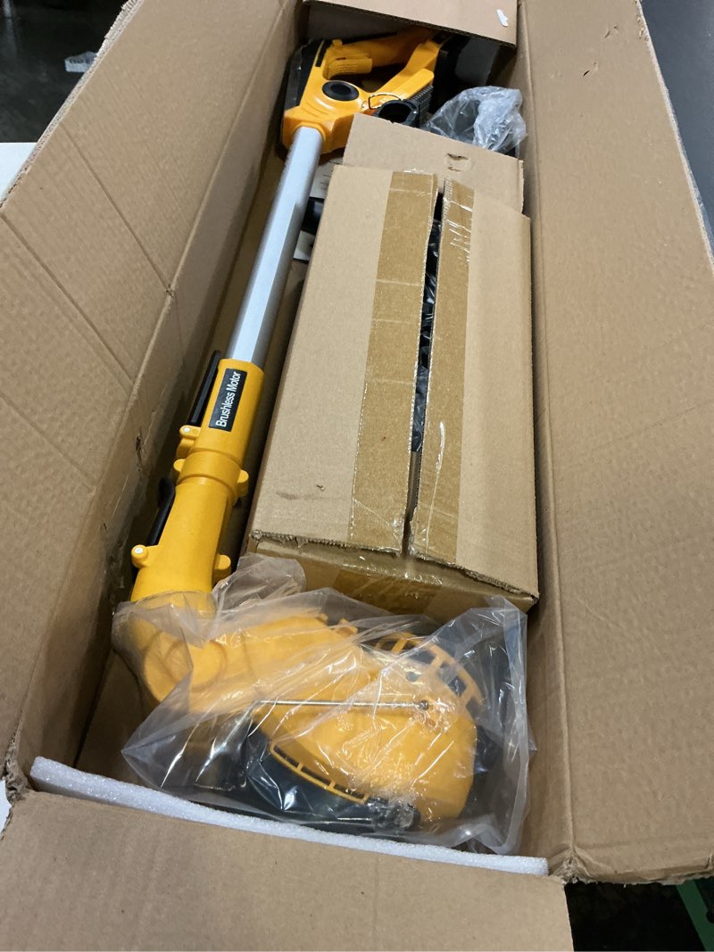Condition photo showing Good Condition for weed wacker cordless compatible with dewalt 20v max battery, electric weed cordless eater with 4 types blades, brushless grass trimmer/lawn edger/mower/brush cutter for yard garden(no battery) yellow