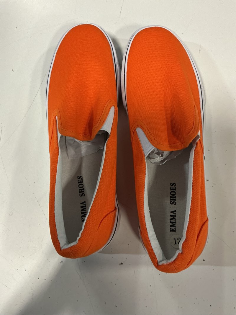 Condition photo showing New/Like New for emma shoes low-top slip ons women's fashion sneakers casual canvas sneakers for women comfortable flats breathable padded insole slip on sneakers women low slip on shoes 12 orange
