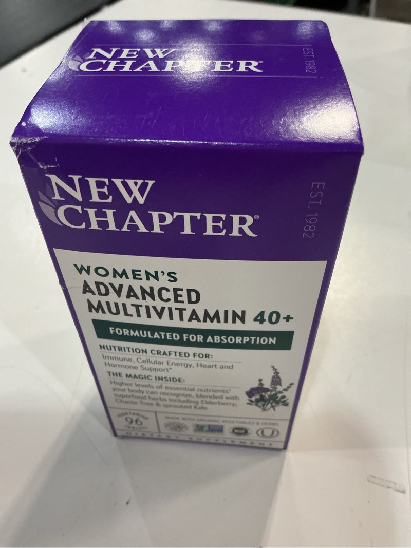 Condition photo showing New/Like New for (Exp:07/26) New Chapter Women's Multivitamin 40+ Advanced Formula for Heart, Hormone, Immune & Energy Support, Higher Levels of Whole-Food Fermented B Vitamins +D3, Made with Organic Non-GMO Ingredients, 96 Count 96 Count (Pack of 1)