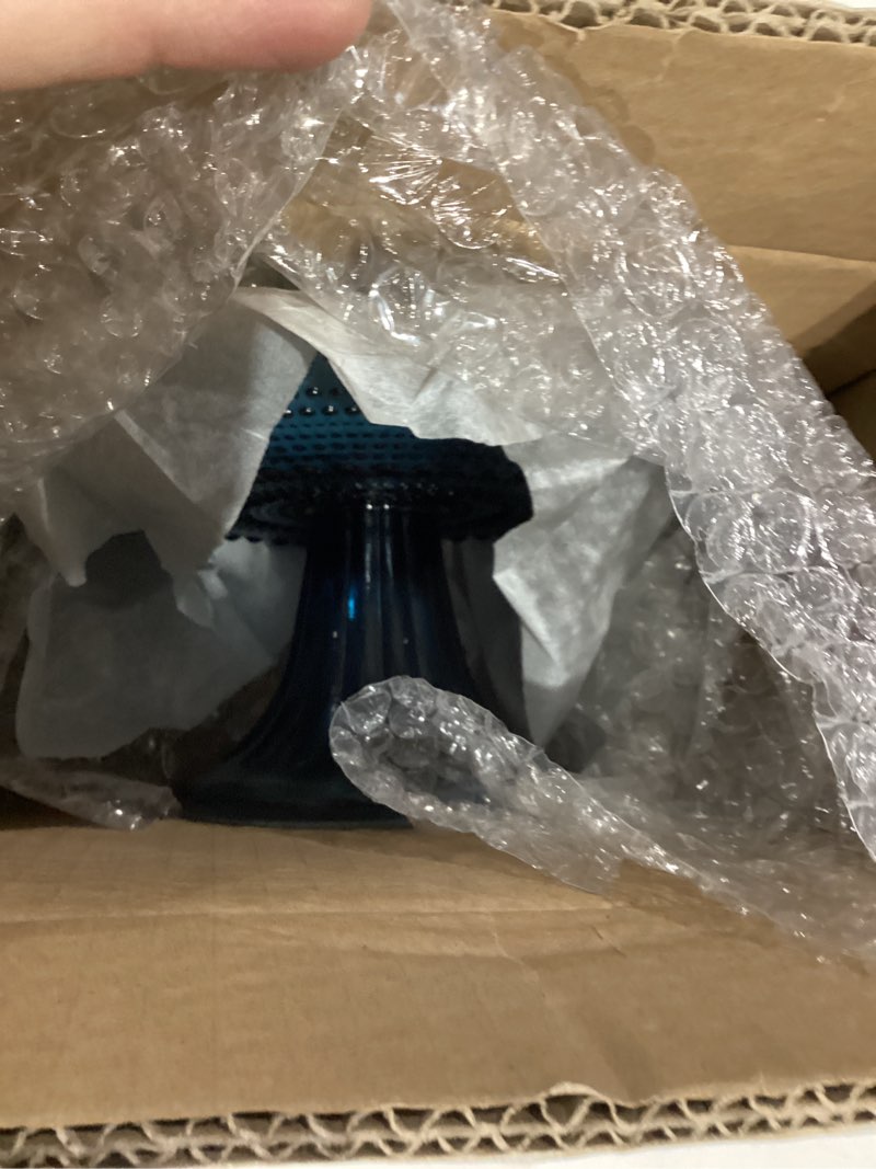 Condition photo showing Good Condition for fortessa jupiter beaded hobnail glass, 8.5 inch mini cake/cupcake stand, cornflower blue 8.5 inch mini cake/cupcake stand cornflower blue