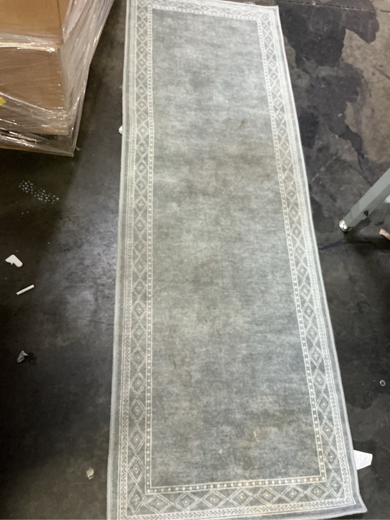 Condition photo showing As Is for lahome modern bordered kitchen runner rugs non skid washable, 2x6 runners for hallways non slip ultra-thin hallway rug, no shedding soft carpet for entryway laundry room bedroom (2x6ft,grey)