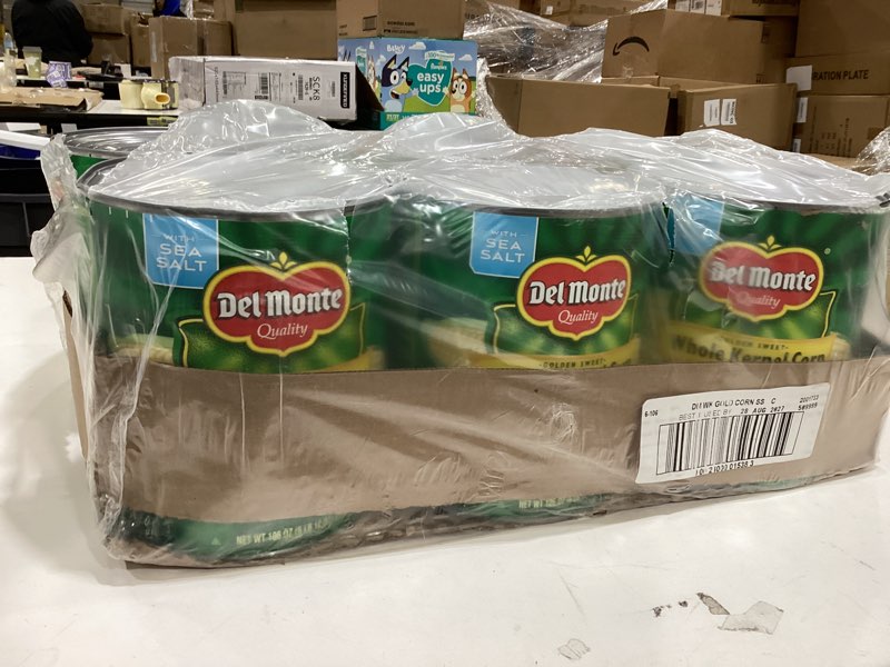 Condition photo showing As Is for DEL MONTE Golden Sweet Whole Kernel Corn, Canned Vegetables, 6 Pack, 106 oz