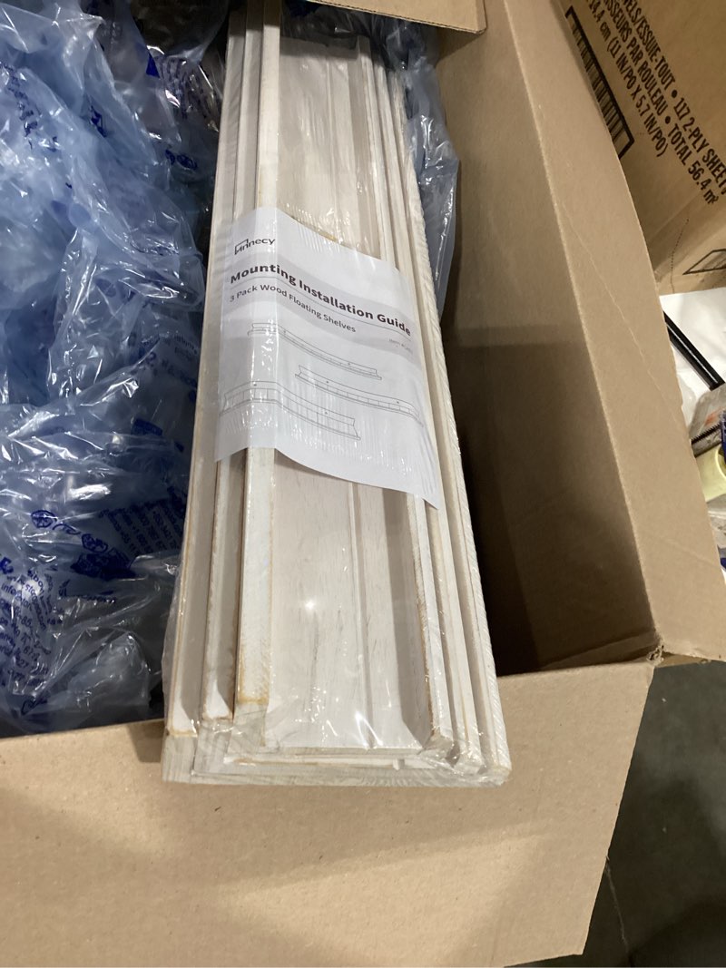 Condition photo showing Good Condition for 3 pack wood floating shelves