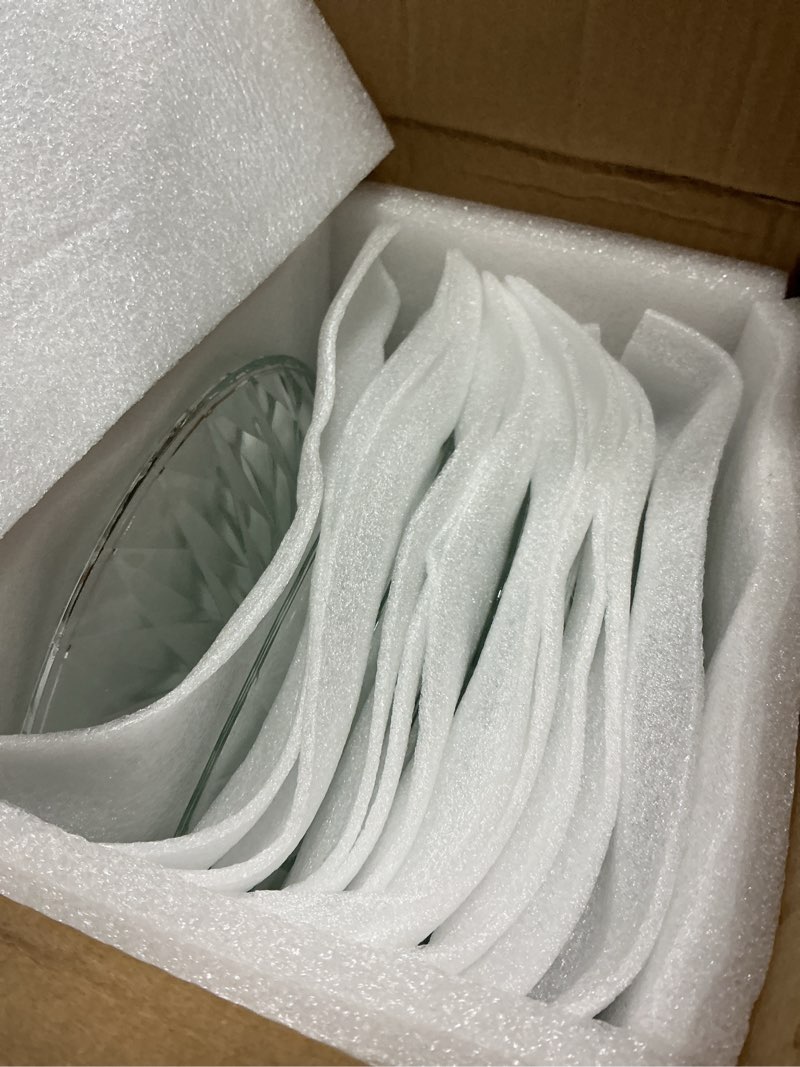 Condition photo showing Good Condition for Hiceeden Set of 12 Crystal Glass Salad Plate, 8 Inch Round Clear Dessert Plates Restaurant Serving Party Plates for Fruits, Snacks