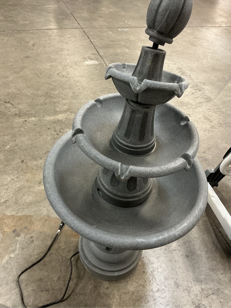 Condition photo showing As Is for  allen + roth 46-in h plastic electric powered tiered outdoor fountain pump included