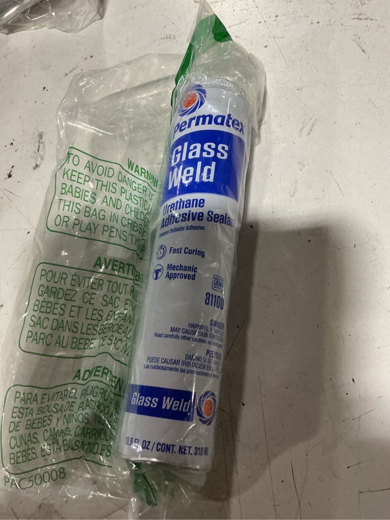 Condition photo showing As Is for permatex 81100 glass weld premium urethane windshield sealant - polyurethane glue automotive seam sealer, window sealant glass glue for car glass repair - strong, flexible, fast curing, 10.5oz