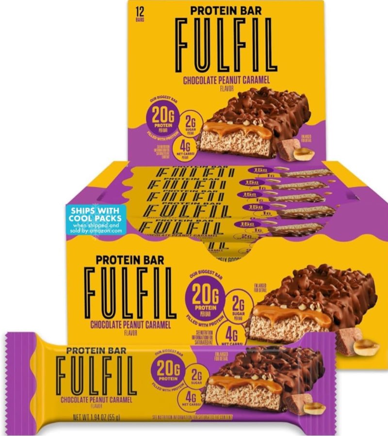 FULFIL Protein Bars, Chocolate Peanut Caramel Flavored, Gluten Free with 20g Protein, Pantry Staples, 12 Count Chocolate Peanut Caramel 1.94 Ounce (Pack of 12)((BB/10/2025))