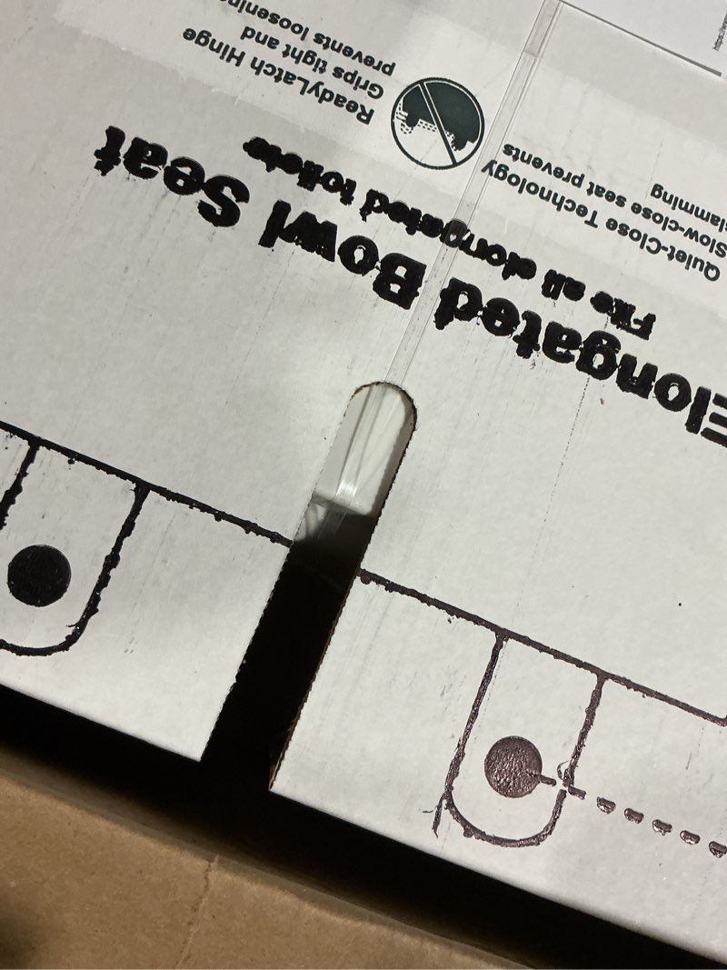 Condition photo showing As Is for KOHLER 4636-RL-0 Cachet ReadyLatch Elongated Toilet Seat Slow Close, Soft Close Toilet Seat Quiet Lid, Contoured Grip-Tight Bumpers Installation Hardware, Apartment Essentials, White White Elongated Ready Latch