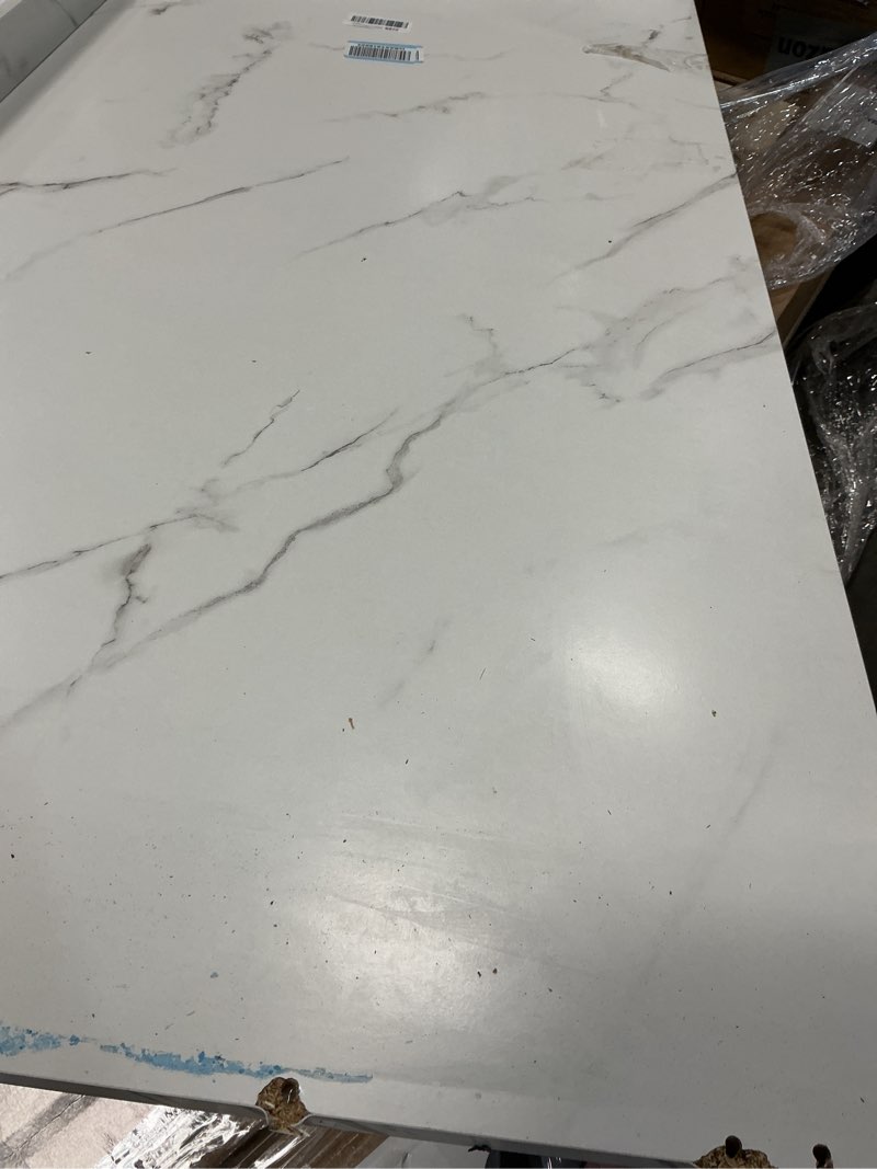 Condition photo showing As Is for Washer Dryer Countertop – 54 x 27.6 Non-Slip Laundry Topper for Front-Load Washers & Dryers | Metal Hooks & Edge Rails | Includes 2 Storage Baskets for Organization 1 Tier White Marble