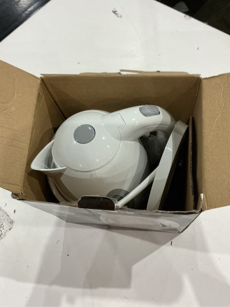 Condition photo showing As Is for ovente electric kettle, 1.7l fast boiling water heater for coffee or tea, bpa free with water level gauge, auto shut-off, boil-dry protection, indicator light and removable filter, white kp72w