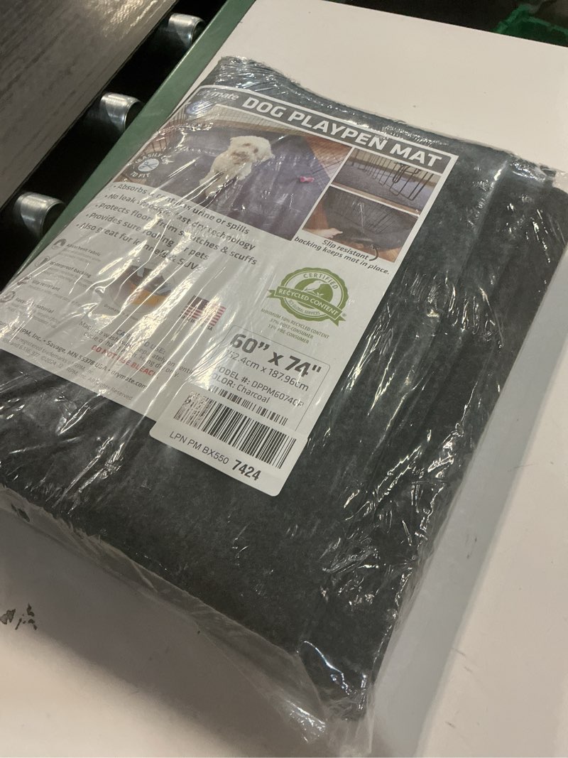 Condition photo showing New/Like New for Drymate Jumbo Dog Playpen Mat (60x74), Super Absorbent, Waterproof, Slip-Resistant, Machine Washable, Reusable Puppy Pad for Training, Whelping, Housebreaking, Incontinence, Crate, Kennel (USA Made) 60" x 74" (1-Pack) Charcoal